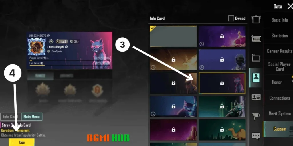 How to Change Info card in BGMI